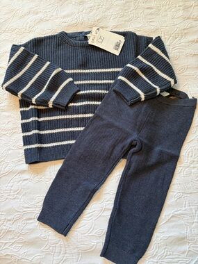 H&M new 2T Navy & Cream Striped Knit Sweater Set